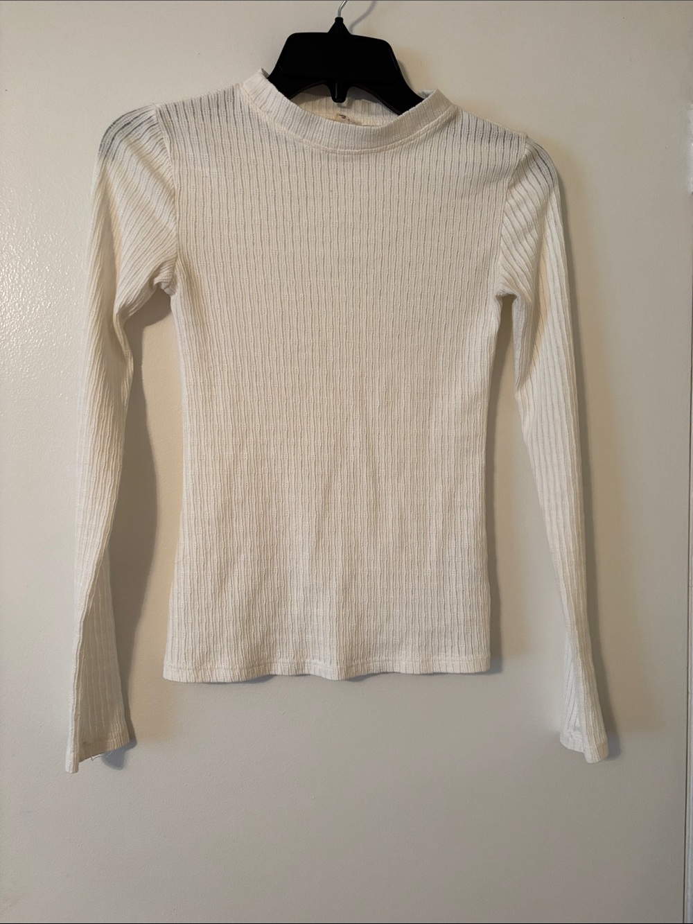 Pilcro White Ribbed Long Sleeve Mock Neck Top